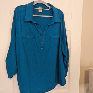 Teal Button-Up Women's Top